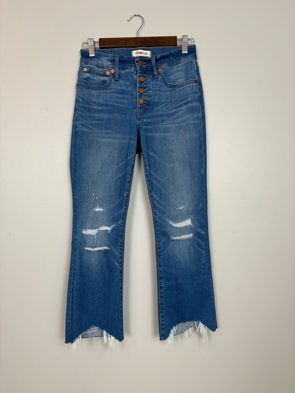 Madewell Jeans Womens 25 Blue Cali Demi Boot Cropped Fray Hem Mid Rise Denim
